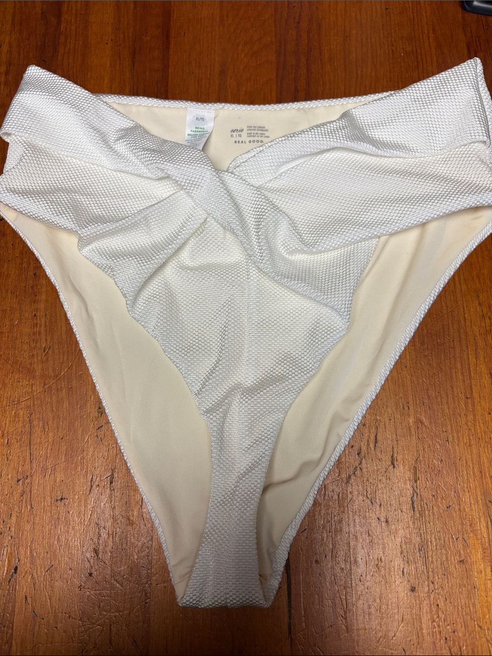 aerie White/Cream Textured High-Cut Bikini Bottom
